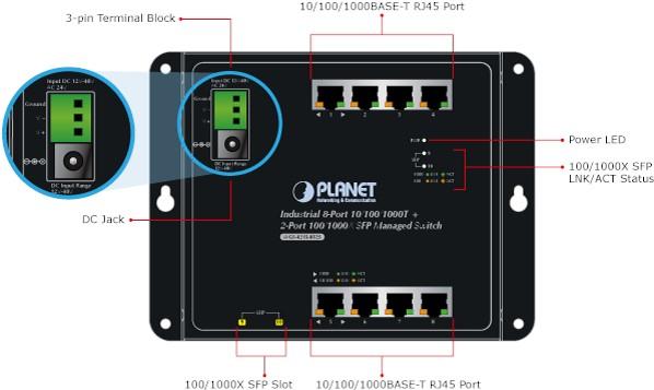 Actual product image Planet Industrial 8-Port 10/100/1000T + 2-Port 100/1000X SFP Wall-mount Managed Switch (-40-75 degrees C) (8 ports)