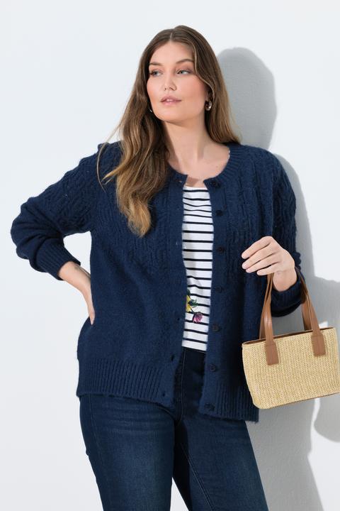 Produktbild Ulla Popken Strickjacke, Ajourmuster, Rundhals, Langarm (58, 60)