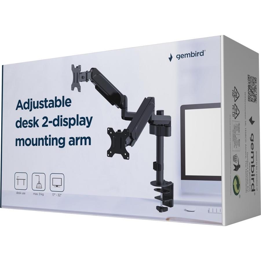 Thumbnail - Gembird Arm/Halterung für zwei Desktop-Monitore (Tisch, 32"), Monitor Halterung, Schwarz