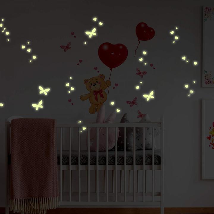 Actual product image Trenddeko Bear with balloons + glow stickers (30 x 40 cm)