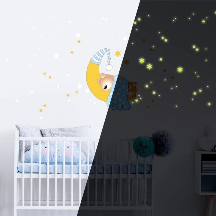 Produktbild Trenddeko Bärchen, Mond und Sterne + Leuchtsterne (40 x 40 cm)