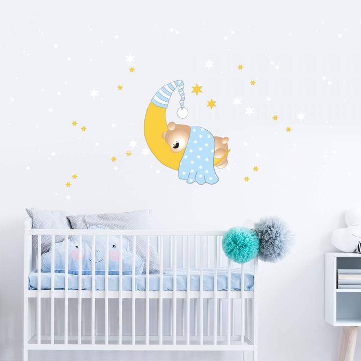 Produktbild Trenddeko Bärchen, Mond und Sterne + Leuchtsterne (40 x 40 cm)