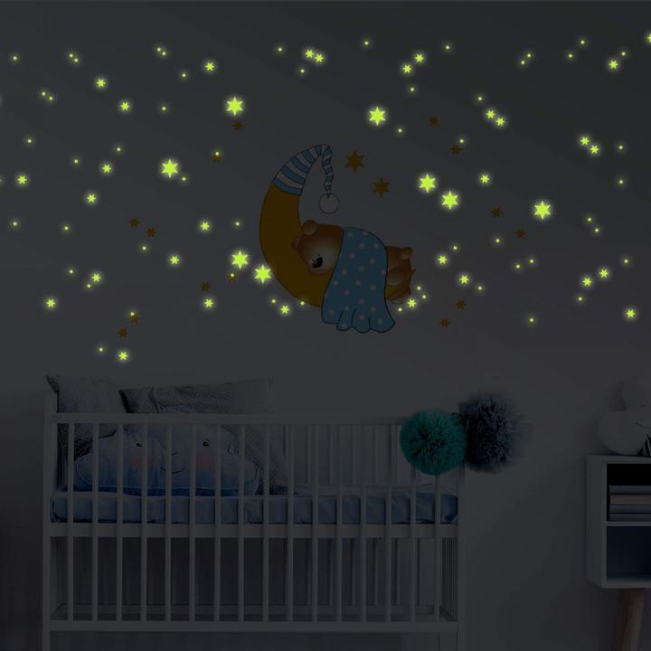 Produktbild Trenddeko Bärchen, Mond und Sterne + Leuchtsterne (40 x 40 cm)