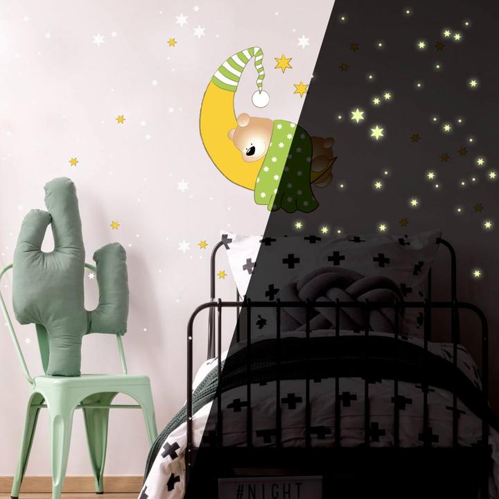 Produktbild Trenddeko Bärchen, Mond und Sterne + Leuchtsterne (40 x 40 cm)