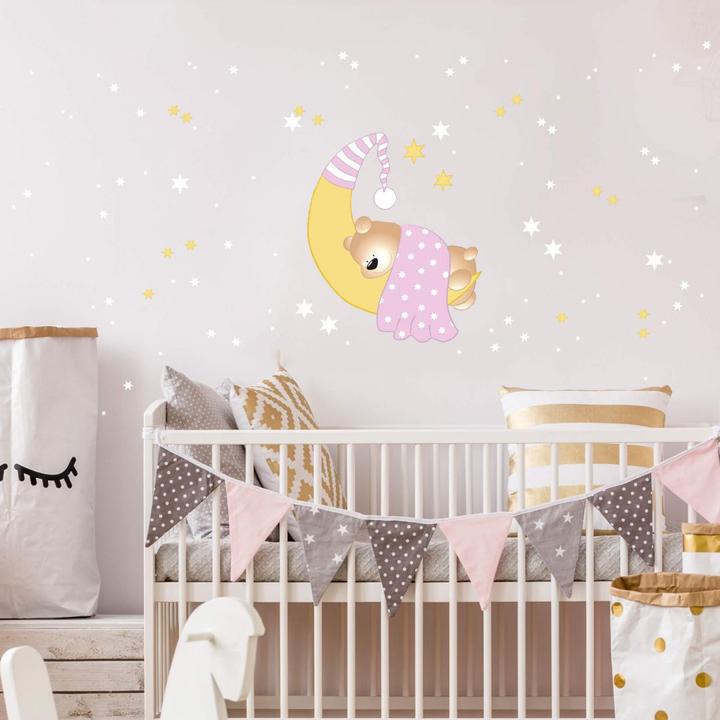 Image du produit Trenddeko Ours, lune et étoiles + étoiles lumineuses (40 x 40 cm)