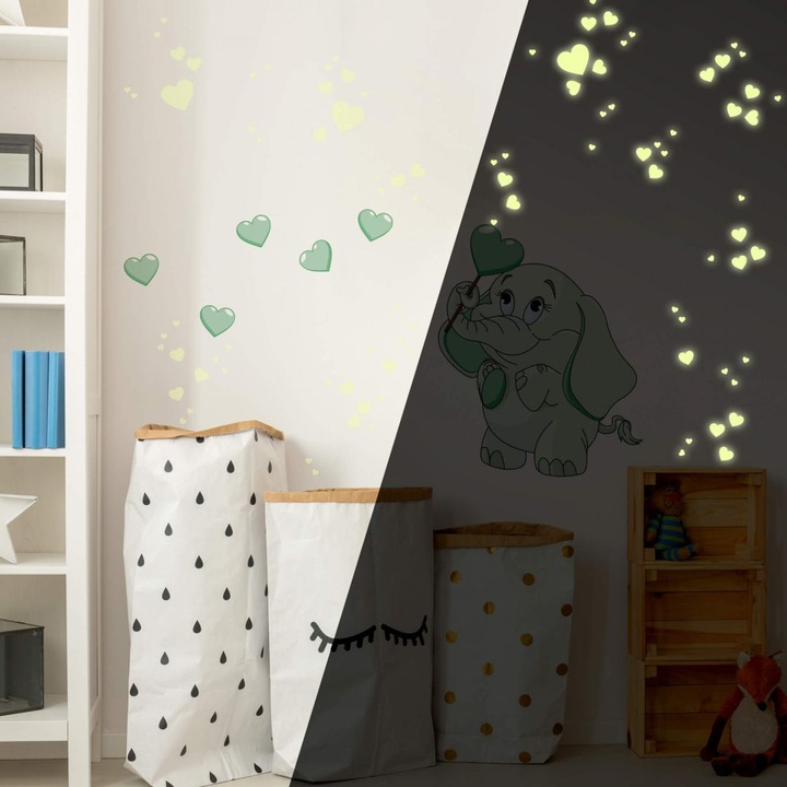 Image du produit Trenddeko Bébé éléphant avec coeurs + autocollants lumineux (38 x 50 cm)