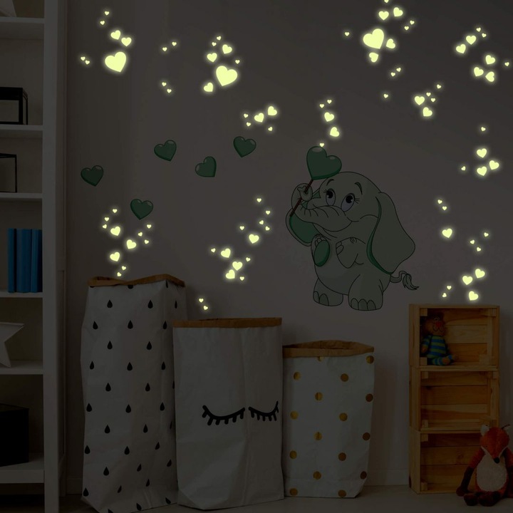 Image du produit Trenddeko Bébé éléphant avec coeurs + autocollants lumineux (38 x 50 cm)
