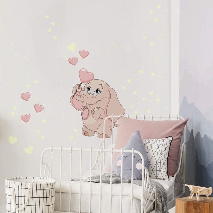 Image du produit Trenddeko Bébé éléphant avec coeurs + autocollants lumineux (30 x 40 cm)