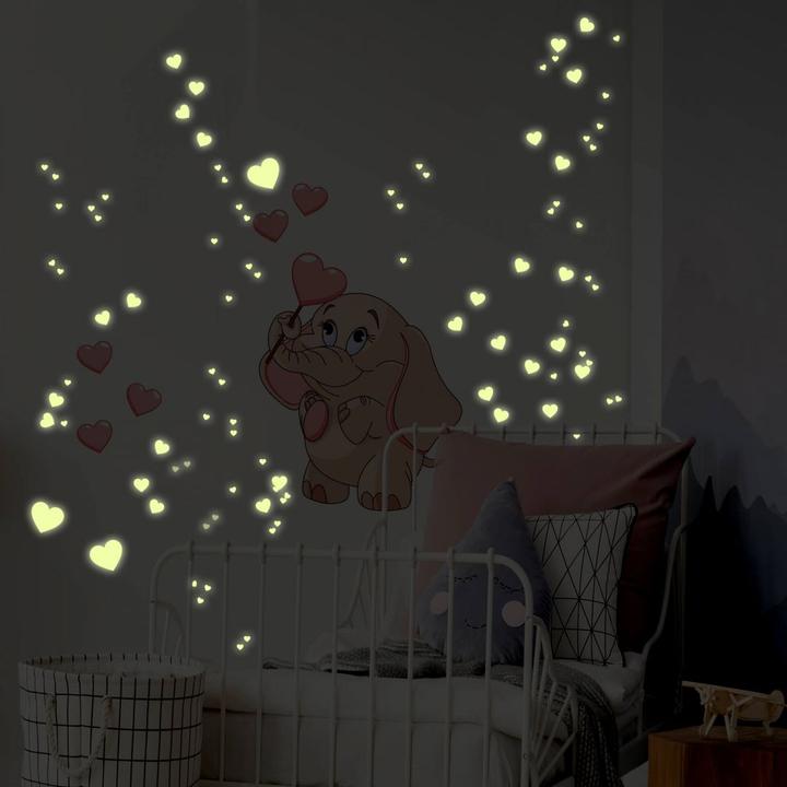 Immagine prodotto Trenddeko Bambino elefante con cuori + adesivi luminosi (30 x 40 cm)