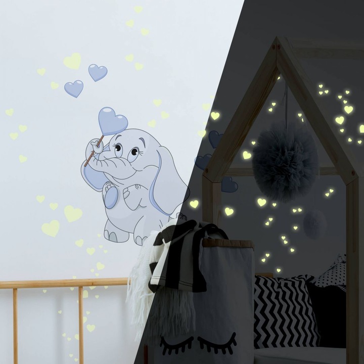 Image du produit Trenddeko Bébé éléphant avec coeurs + autocollants lumineux (38 x 50 cm)