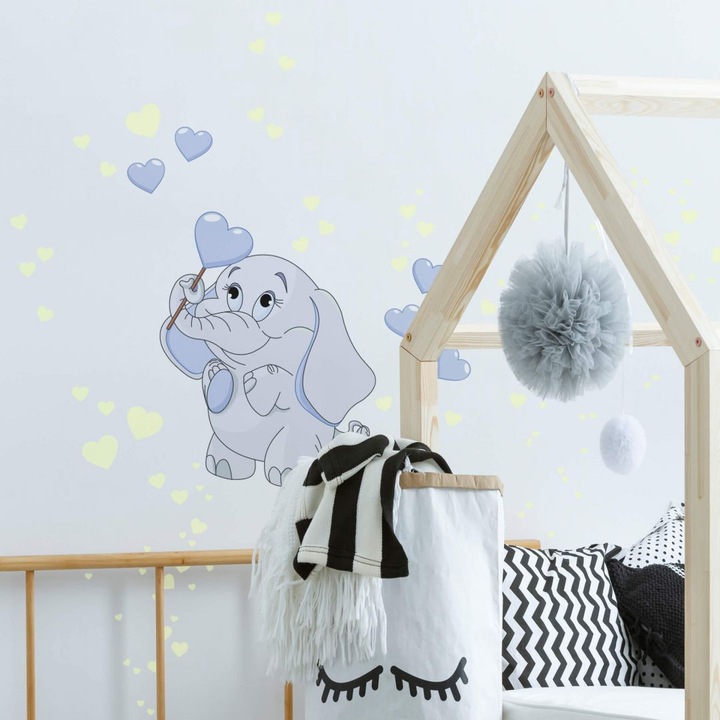 Image du produit Trenddeko Bébé éléphant avec coeurs + autocollants lumineux (38 x 50 cm)