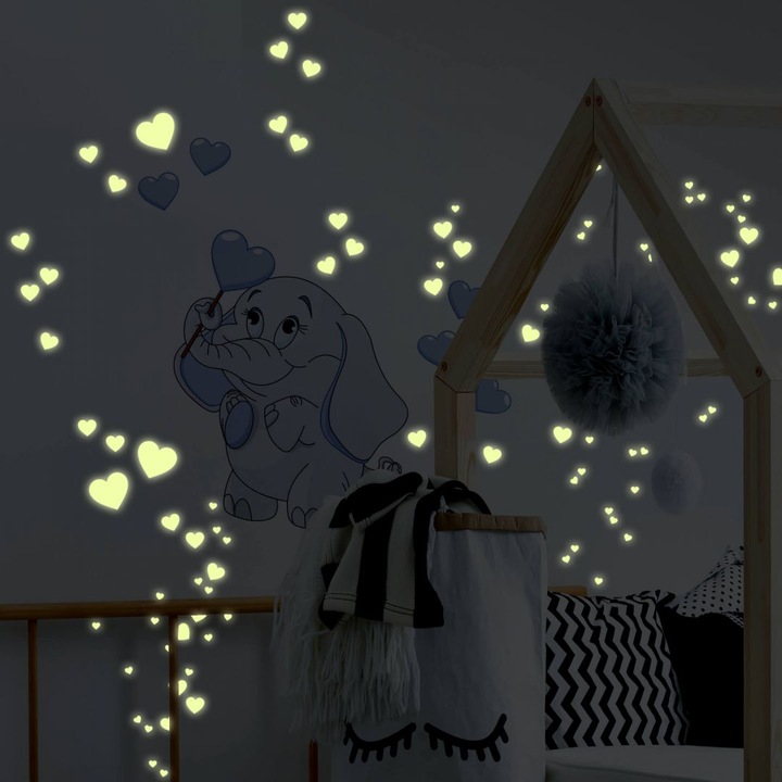 Image du produit Trenddeko Bébé éléphant avec coeurs + autocollants lumineux (38 x 50 cm)