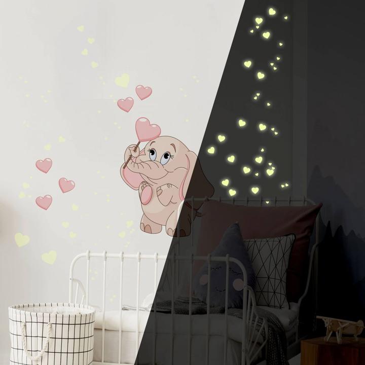 Immagine prodotto Trenddeko Bambino elefante con cuori + adesivi luminosi (38 x 50 cm)