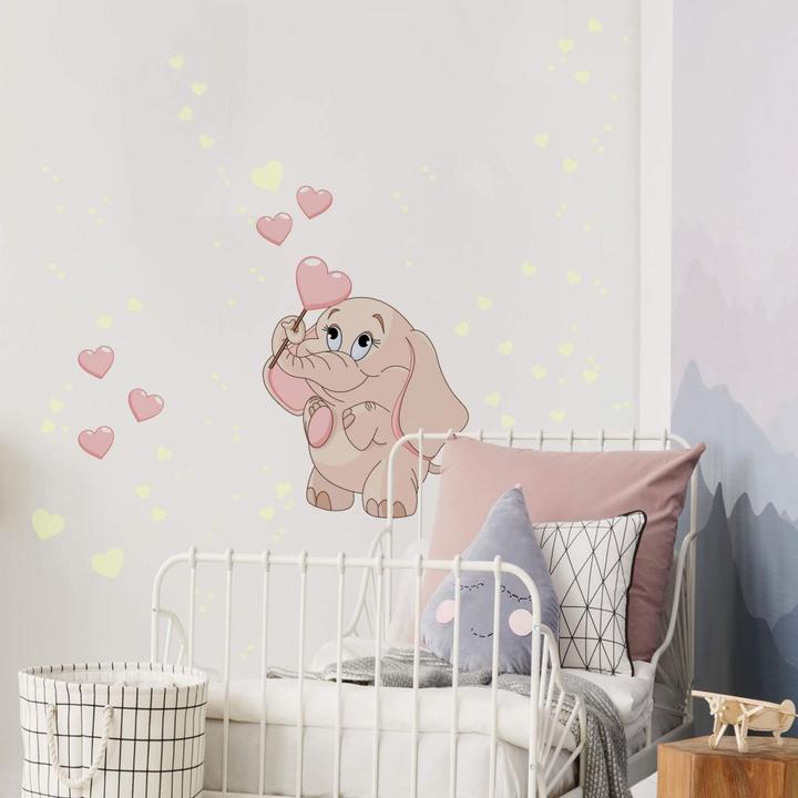 Immagine prodotto Trenddeko Bambino elefante con cuori + adesivi luminosi (38 x 50 cm)