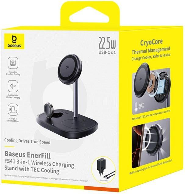 Image du produit Baseus EnerFill FS41 3w1 z chłodzeniem z wtyczką UE 45W i kablem USB-C do USB-C - czarna (45 W)