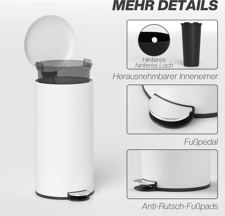 Image du produit Homcom Mülleimer Metall, Kunststoff Cremeweiss (30 l)