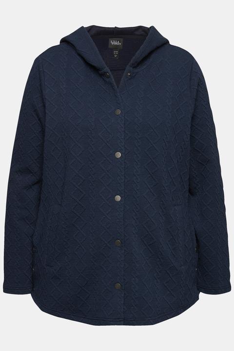 Image du produit Ulla Popken Veste à capuche, motif torsadé et boutons-pression. Dos plus long. (56)