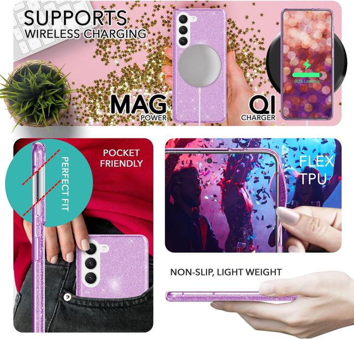 Image du produit Nalia Housse en silicone scintillante avec 2x protections d'écran (Samsung Galaxy S23+)