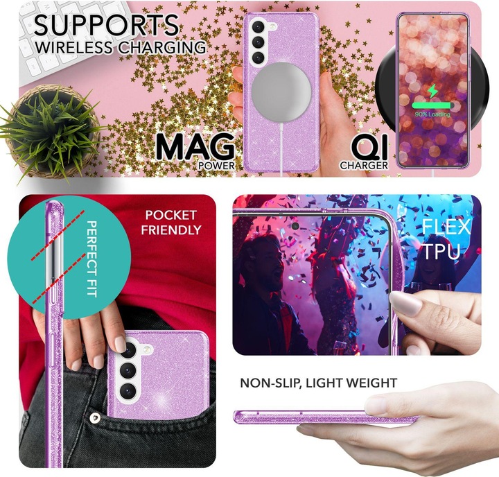 Produktbild Nalia Glitzer Silikon Hülle mit 2x Displayschutz (Samsung Galaxy S23)