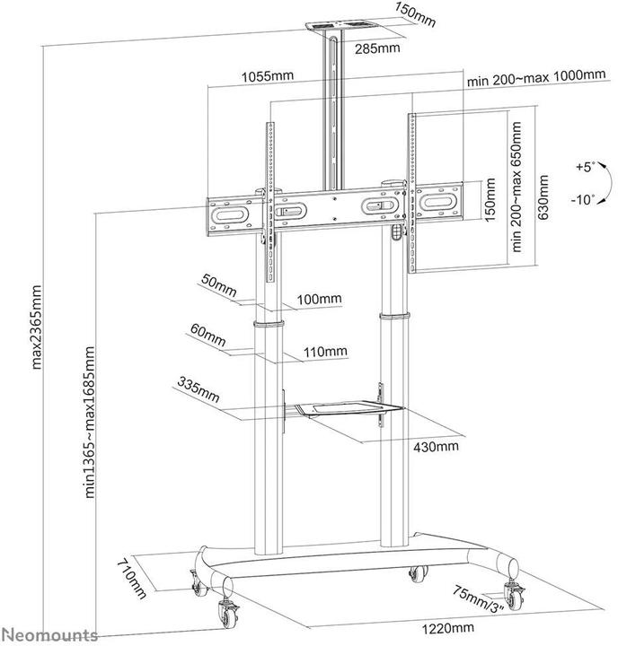 Image du produit Neomounts PLASMA-M1950E est un support de sol mobile pour les téléviseurs à écran plat jusqu'à, réglable en (31", 100 kg)