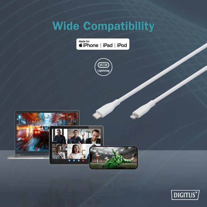 Productafbeelding Digitus Aansluitkabel Lightning in silicone, USB-C - Lightning, 1m, zwart (1 m, USB 2.0, 60 W)