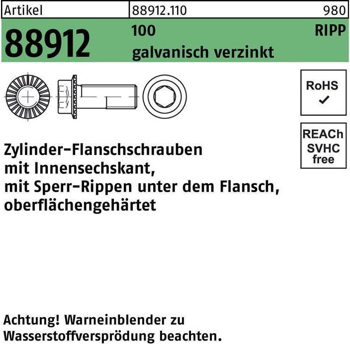 Actual product image Cylinder flange screw R 88912 Locking rib inner hexagon M 8 x 25 100 Galvanised (200 Screws per piece)