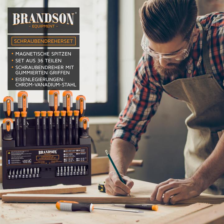 Produktbild Brandson Schraubendreher Set 36-teilig, magnetisch, 18 Bits + Bithalter, Schlitz, Kreuzschlitz, Feinmechanik (Phillipps-Kreuzschlitz (PH), Pin-torx, Pozidriv-Kreuzschlitz (PZ), Schlitz)