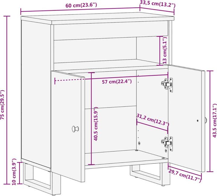 Image du produit vidaXL Beistellschrank (60 x 33.50 x 75 cm)