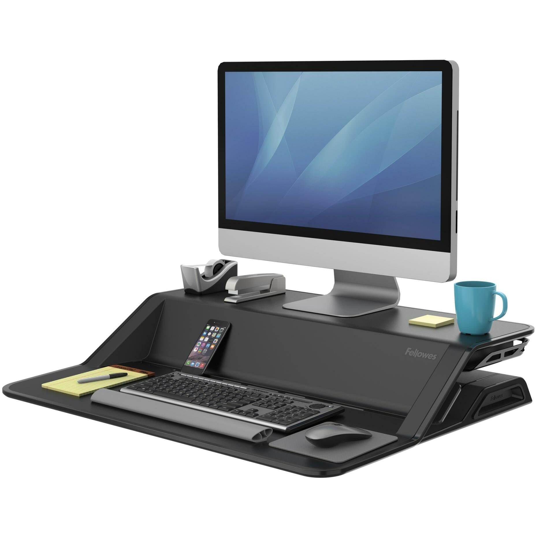 Thumbnail - Fellowes Lotus Sitz-Steh Workstation, Monitor Erhöhung, Schwarz