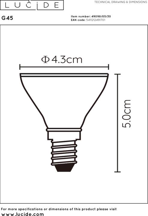 Produktbild Lucide G45 - Led Lampe - Ø 4,3 cm - LED Dim. - E14 - 1x5W 2700K - 3 StepDim - Schwarz 49098/05/30 (E14, 400 lm, 1x)