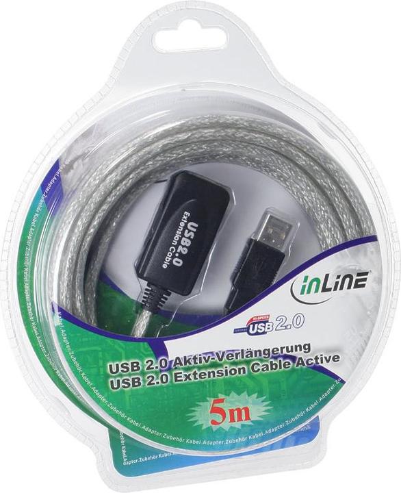 Image du produit InLine Extension active USB 2.0 5m avec amplification du signal / répéteur mâle A vers femelle A 5m (5 m, USB 2.0)