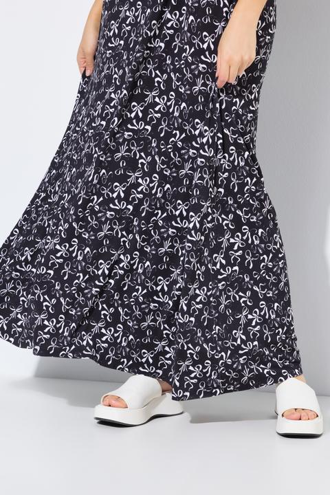 Image du produit Ulla Popken Robe smockée avec motif noeuds, décolleté carré et manches courtes, coupe évasée (60)