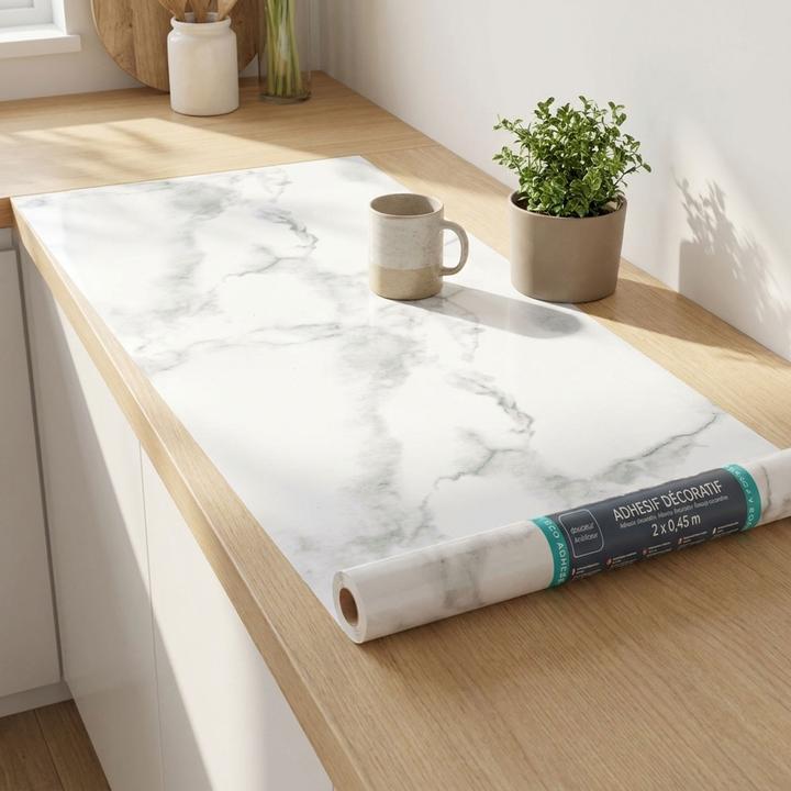 Produktbild Douceur D'intérieur 2er-Set Hochwertige Klebefolie Weisser Marmor – Moderne Dekofolie, selbstklebend, 45cmx200cm (200 x 45 cm)
