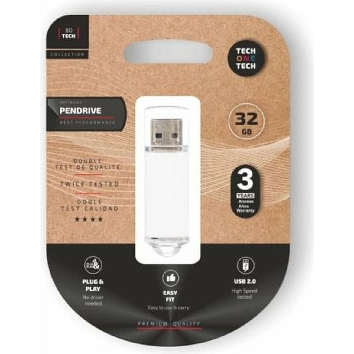 Tech One Tech Pendrive USB TEC3007-32 Bianco 32 GB (32 GB, USB-A), Chiavetta USB, Bianco, Multicolore