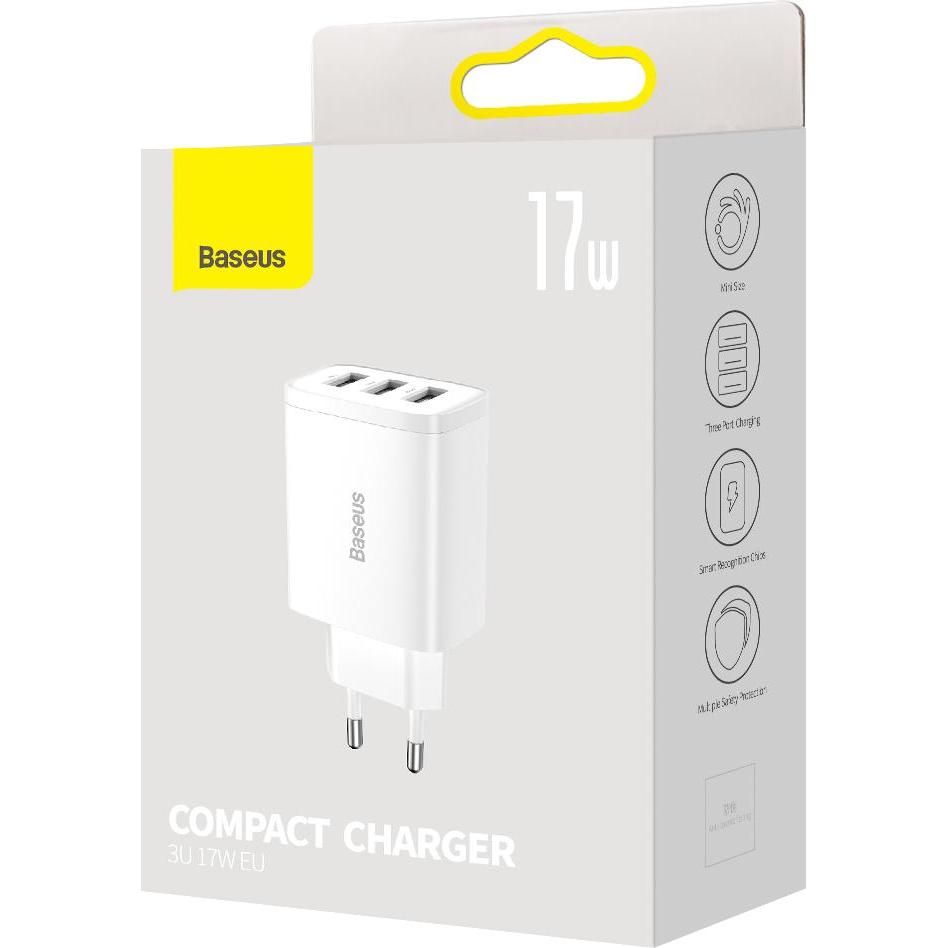 Thumbnail - Baseus Compact Charger (17 W), USB Ladegerät, Weiss