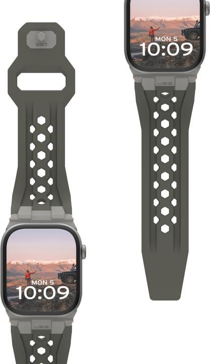 Actual product image UAG Urban Armor Gear Monarch Strap| Apple Watch Ultra/42/44/45/46mm| olive/titanium| (194158117236) (Fluoroelastomer, Rubber, Apple Watch Ultra)