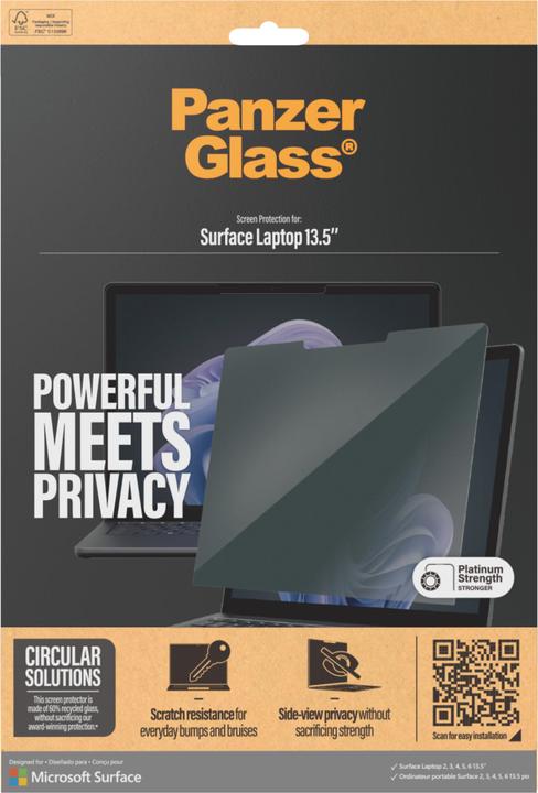 Produktbild PanzerGlass ® Privacy Filters Microsoft Surface Laptop 13.5" | 6 | 5 | 4 | 3 | 2, Polyethylentereph (13.50", 16:10)