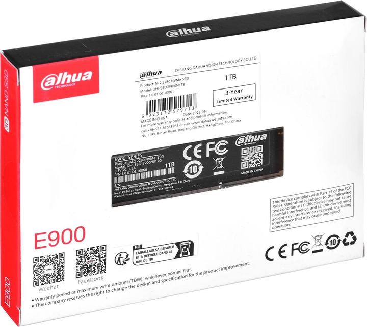 Image du produit Dahua Technology DHI-SSD-E900N1TB Disque dur interne Solid State M.2 1000 Go PCI Express 3.0 3D TLC NVMe (1000 Go, M.2 2280)