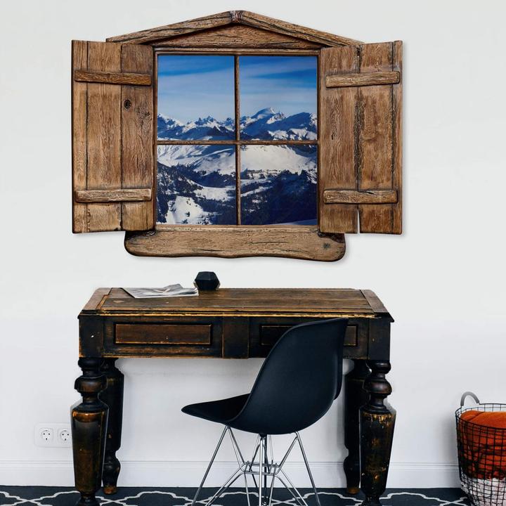 Produktbild Trenddeko 3D Holzfenster - Alpenpanorama (80 x 61 cm)