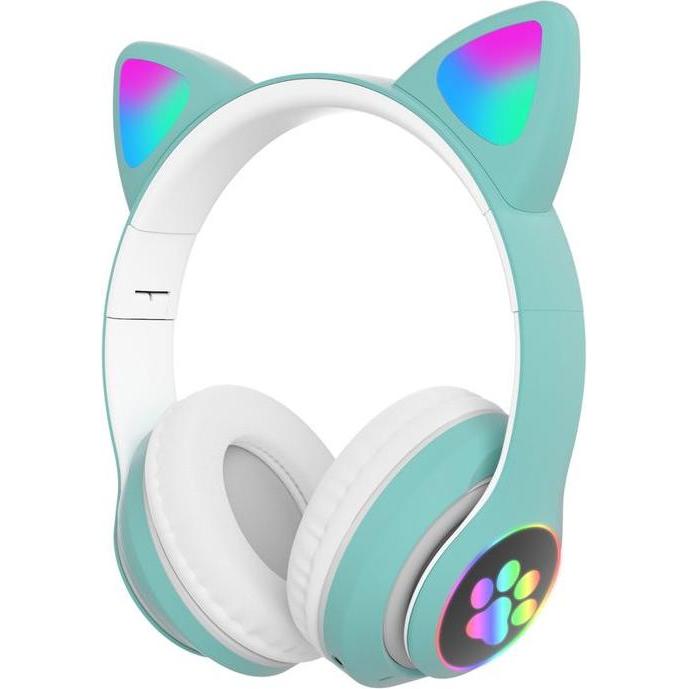 Protect Bluetooth-Kopfhörer für Kinder mit LED-Beleuchtung und Katzenohren, Mintgrün