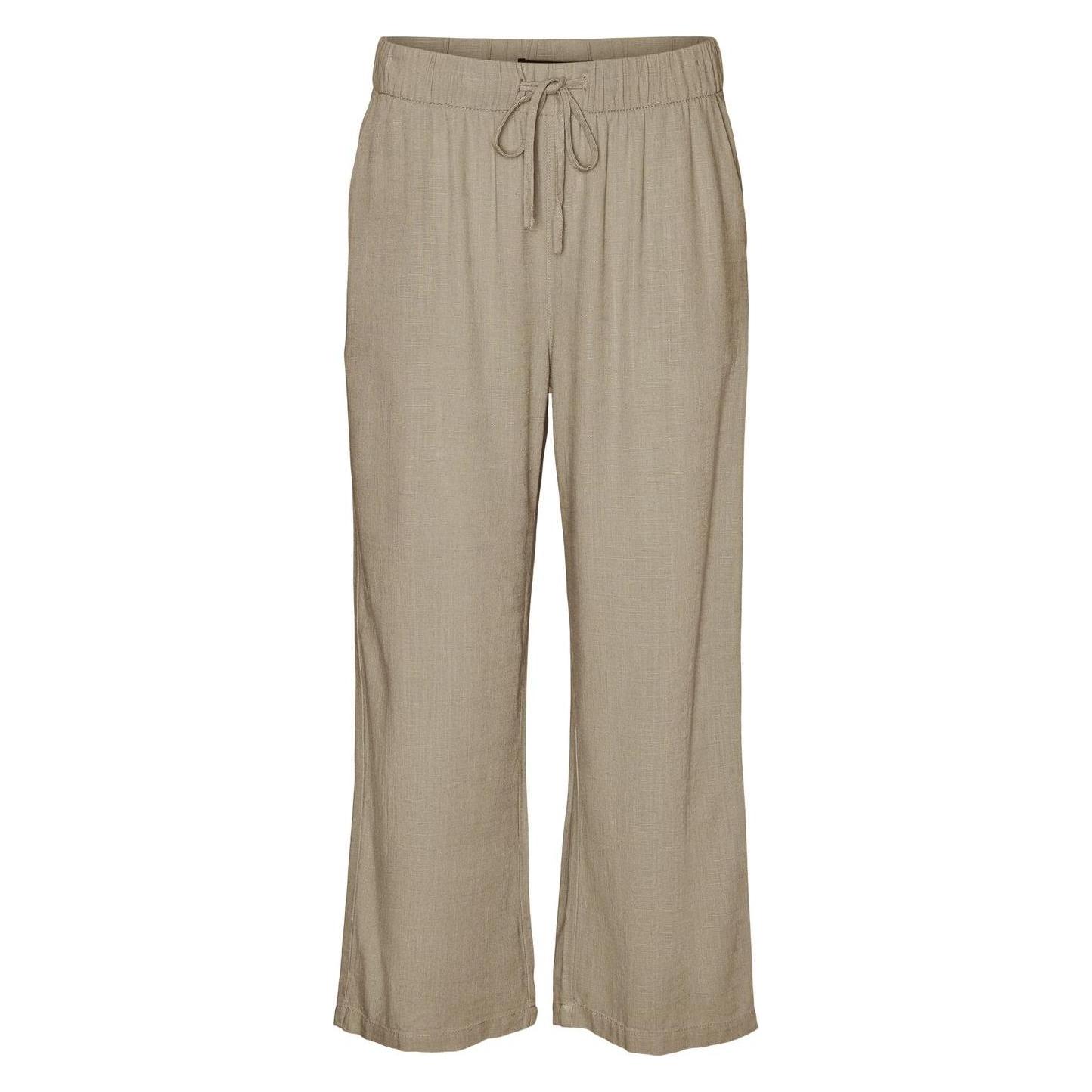 Vero Moda, Damen, Hosen, Vmline Mr Wide Cropped Linen Mix Pant, Braun, (L)