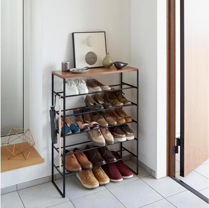Produktbild Yamazaki 6-stöckiges Schuhregal mit Holzablage TOWER (66 x 25 x 87 cm)
