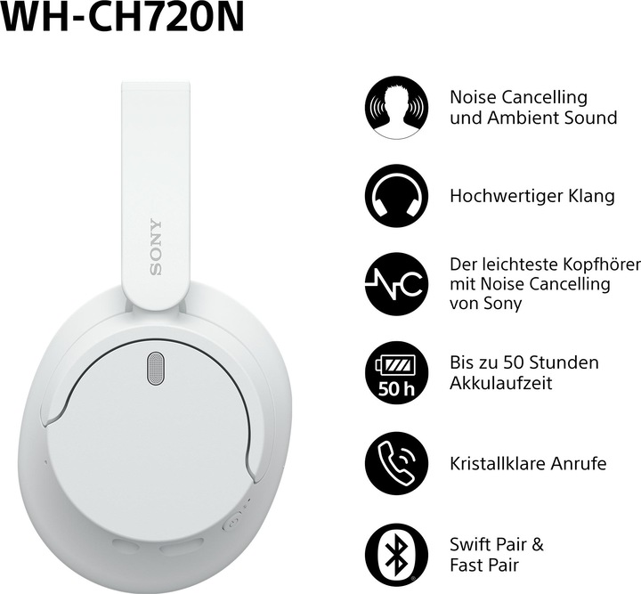 Produktbild Sony WH-CH720N (NC, 35 h, Kabellos, Kabelgebunden)