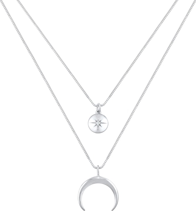 Produktbild Elli Halskette Layer Halbmond Stern Plättchen Zirkonia 925 Silber (Zirkonia, 925er Sterling Silber, 45 cm)