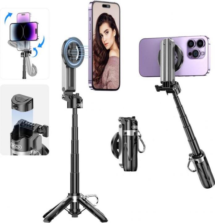 Actual product image xO selfie stick Bluetooth tripod SS22 black magnetic