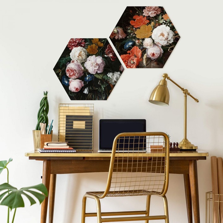Produktbild Trenddeko Stillleben mit Blumen und einer Uhr (35 x 30 cm)
