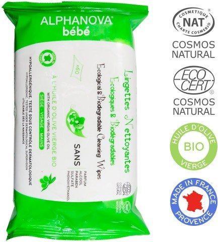 Image du produit Alphanova BB lingettes nettoyantes sans parfum et alcool (60 pcs)