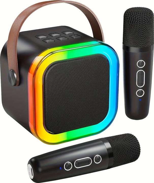 Produktbild PhoneLook Kabellose Bluetooth Mini Karaoke Lautsprecher mit Mikrofon und LED-Lichtern (inkl. 2 Mikrofone)