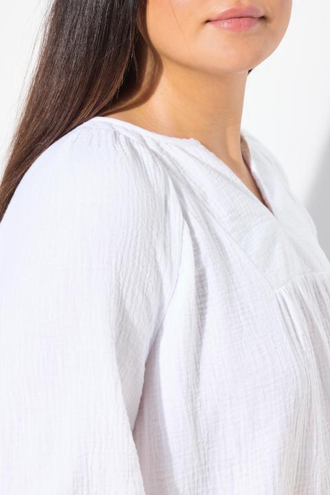 Immagine prodotto Ulla Popken Blusa dal taglio svasato in mussola con scollo a tunica e mezze maniche (46, 48)