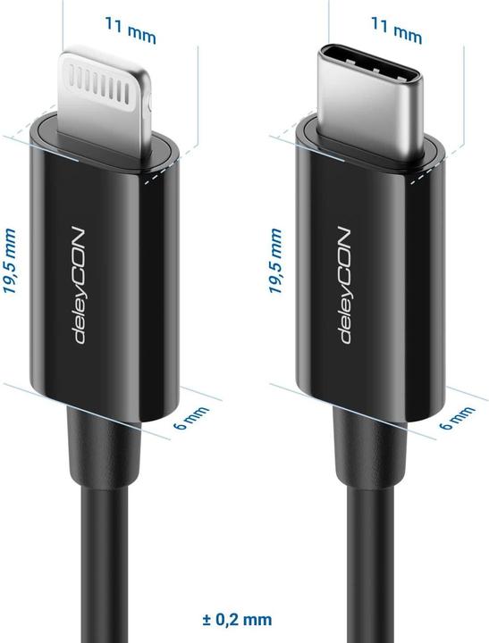 Image du produit deleyCON Câble USB 2.0 USB C - Lightning 0,15 m (0.15 m, USB 2.0)